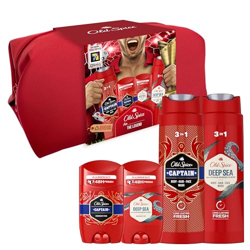 Old Spice Footballer Set de presente para homem, com desodorizante em barra e gel de duche Captain e desodorizante em barra e gel de duche Deep Sea