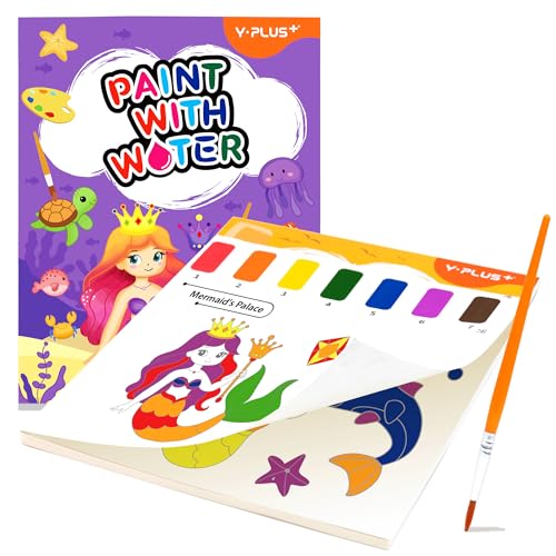 YPLUS Pintura com livros de água para crianças, papel de aguarela para idades de 1 a 4 anos, presente de arte artesanal com pincel e ilustrações de sereia incluídas