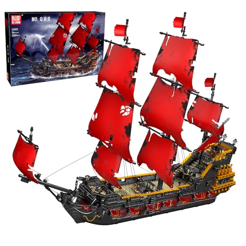 Mould King 13109 Blocos de fixação modelo de barco pirata, 3139 peças Queen Anna's Revenge - blocos de fixação grandes modelo de barco MOC (embalagem original), vermelho