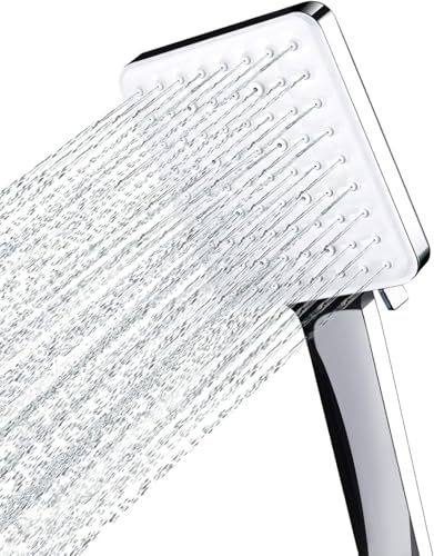 Newentor Cabeça de chuveiro, grande alcachofra de chuveiro mão de alta pressão, cabeça duche quadrado cromado com 6 modos, telefone chuveiro antiderrapante universal fácil de instalar