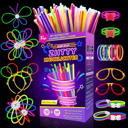 Ziitty Barras luminosas, 120 pulseiras fluorescentes e 132 conectores, criar óculos de pulso luminosos para crianças e adultos, casamento aniversário decoração presente festa Cotillon de ano novo