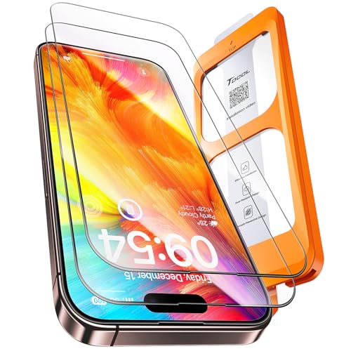 TOCOL 2 peças protetor de ecrã para iPhone 16 Pro, alinhamento automático para instalação rápida, sem bolhas, anti-riscos, vidro temperado com dureza 9H+reversível, HD transparente