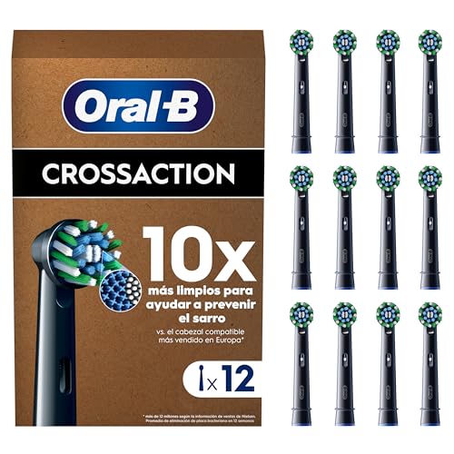 Oral-B Pro CrossAction Peças sobresselentes para escova de dentes elétrica, conjunto de 12 cabeças, preto - originais (tamanho da caixa de correio)