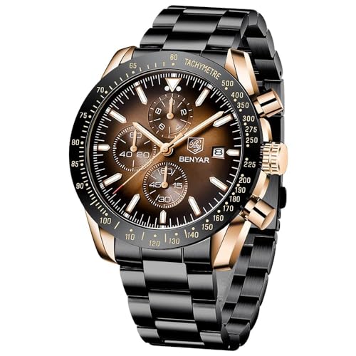 Benyar Relógios para homem, relógios de pulso, mostrador de design impermeável, relógio para homem, banda de couro analógico, data de bracelete, presente elegante