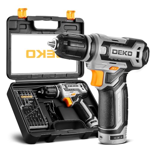 DEKOPRO Broca de parafuso de 12 V, com caixa de presente para homem, acessórios de 13 peças, broca elétrica para perfurar e apertar/soltar parafusos