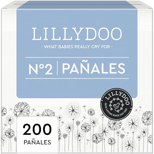 Fraldas LILLYDOO delicadas com a pele - tamanho 2 (4-8 kg), caixa mensal (200 unidades), proteção contra fugas, macias, sem perfumes ou loções e dermatologicamente testados