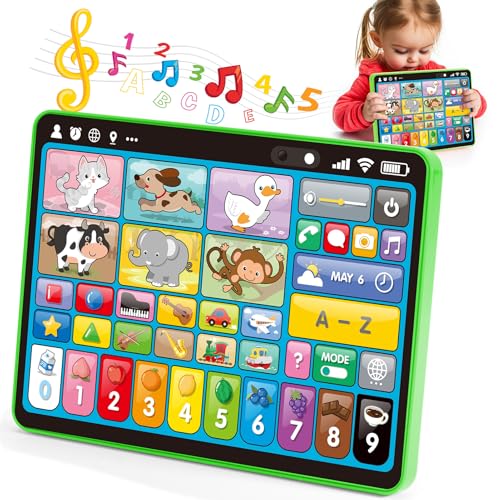 hahaland Tablet para crianças 1 ano - Musical Painel Educativo que ensina letras, números, cores, animais - tablet infantil brinquedos interativos para crianças de 2 anos, versão ESP