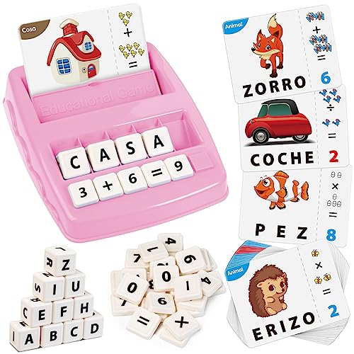 Joozmui Jogos educativos para crianças de 3 a 8 anos, brinquedos para crianças 3-9 anos, presente para menina 3-10 anos jogos para crianças aprender a ler Scrabble espanhol eletreo Montessori