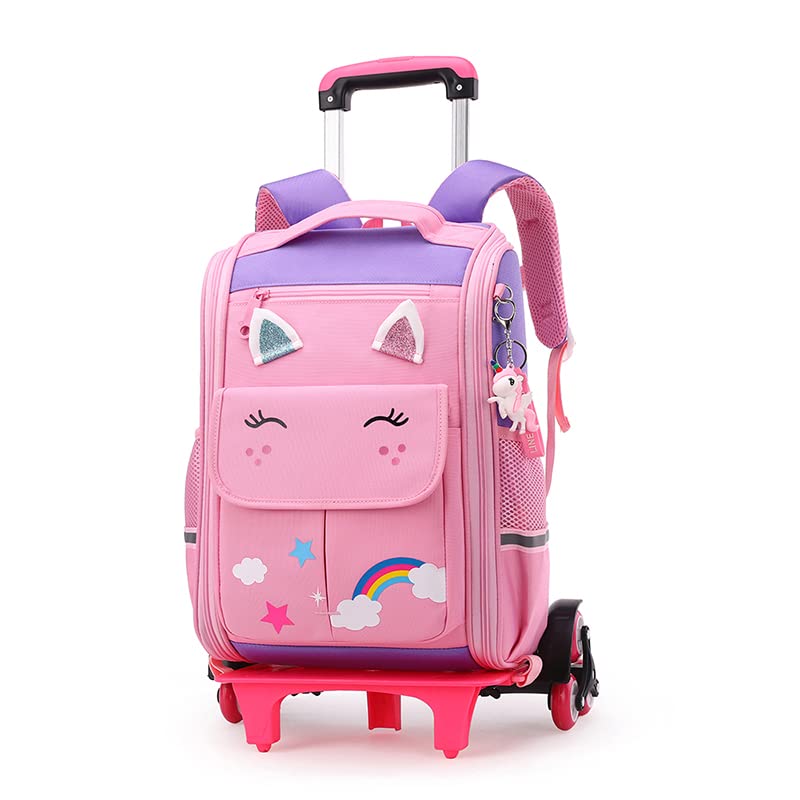 Tanou Mochila com rodas para menino, 40,64 cm, mochilas escolares com rodas, removível, mochila com carro para meninas e meninos para viagens escolares, Púrpura Rosada, Infantil