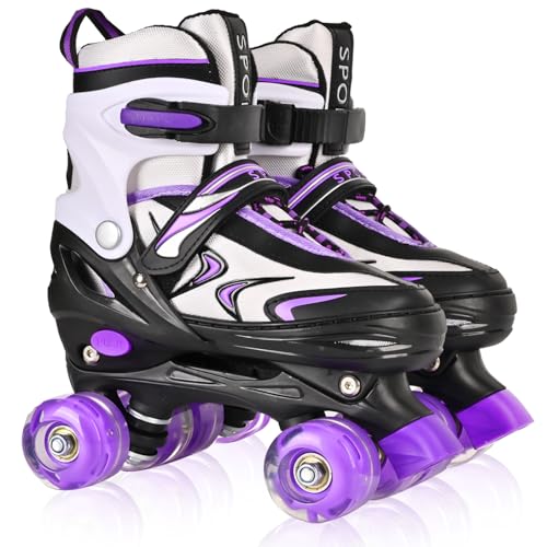 Patins ajustáveis para meninos e meninas, patins de 4 tamanhos para crianças pequenas ou grandes com rodas luminosas