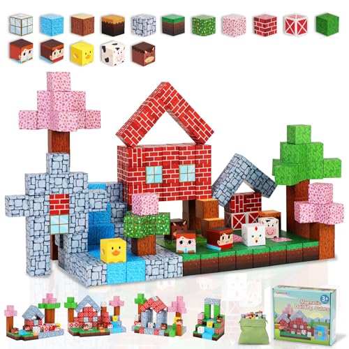 Gleamkid 111 peças blocos magnéticos, construa o meu mundo magnético, blocos magnéticos para crianças pequenas Stem Sensory Outdoor Toys for 3 Year Old Boys & Girls, Fidget cubos brinquedos de