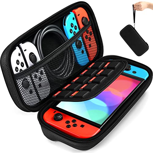 iVoler Capa de transporte para Nintendo Switch, capa rígida portátil, bolsa de viagem para Nintendo Switch Console com capacidade para 20 cartuchos de conjunto, Preto, Compacto