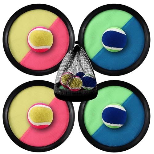Conjunto de bolas de apanhar vem com 4 Paddles de bola de velcro e 4 bola de velcro 1 saco de armazenamento, para crianças de 3 4 5 anos, adequado para festas, jardins, atividades de praia ao ar livre