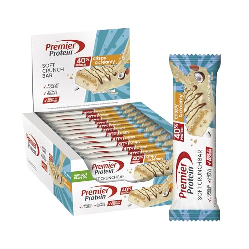 Premier Protein Soft Crunch Bar 40% Protein Coco-Almond 12 x 40 g - Baixo em açúcar + baixo em carboidratos + sem óleo de palma