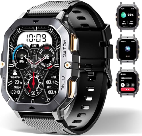 OUKITEL Relógio inteligente homem BT101, 2,02" Smartwatch homem, Smartwatch com chamadas Bluetooth notificações, 100 modos de desporto, impermeável IP68, monitor de sono, para Android iOS