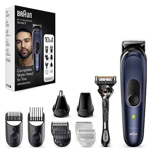 Braun Aparador de barba série 7 máquina de cortar cabelo, máquina de barbear, corta-pelos homem kit 10 em 1 para barba, cabelos, depilação masculina, MGK7410,