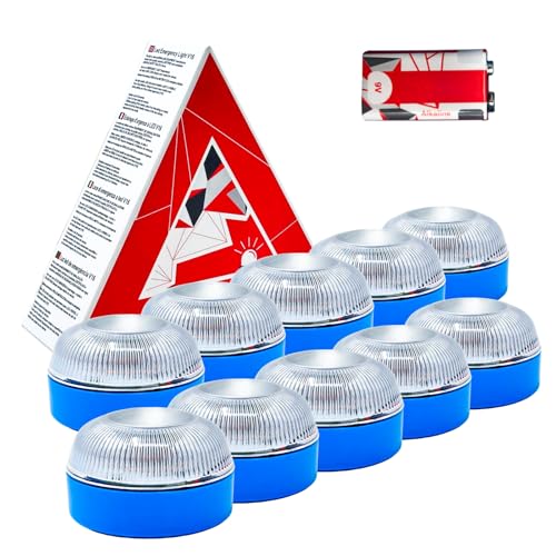 MAGIC SELECT 10 x luz de emergência V16 para sinalização de estrada de carro e moto. Luz amarela intermitente, base estampada e pilha 9 V 6 LR61 incluída.