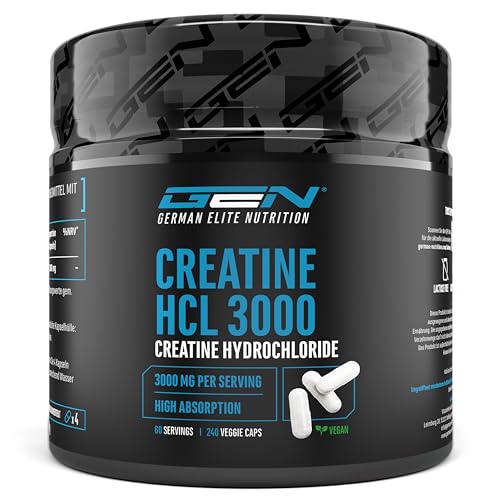Creatine HCL - 240 cápsulas veganas, altamente dosado com 3000 mg - cloridrato de creatina puro - alta absorção - alta