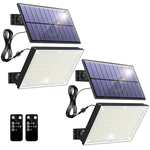 Topabol Luz solar exterior, 400 LED holofotes LED para exterior solares 3 modos, branco frio impermeável luzes solares LED exterior jardim para segurança e iluminação(2 pacotes)