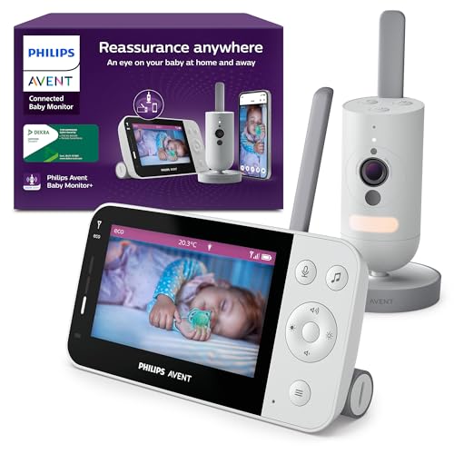 Philips Avent Vigilador para bebés conectado com Wi-Fi, câmara HD de qualidade, visão noturna por infravermelhos, deteção de choro, áudio bidirecional, tempo de deteção de 12 horas em modo eco