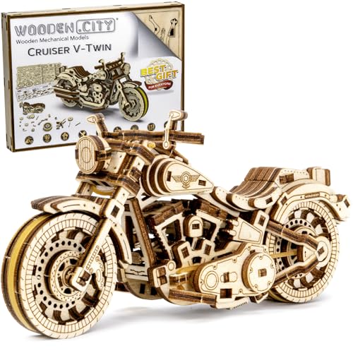 WOODEN.CITY Kit de modelo de madeira Cruiser V-Twin, puzzle mecânico 3D, jogos de mesa para adultos, puzzle de madeira - brinquedo DIY, passatempo de corte a laser, presente e decoração ideal para