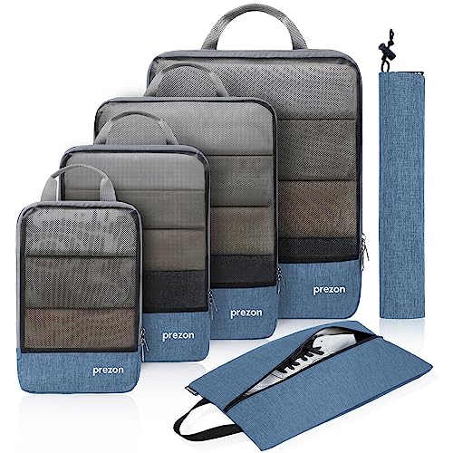 Prezon Balde de embalagem compactável com bolsa para sapatos de viagem e bolsa de lavandaria, organizador de malas expansível, organizador de bagagem para mochila e mala
