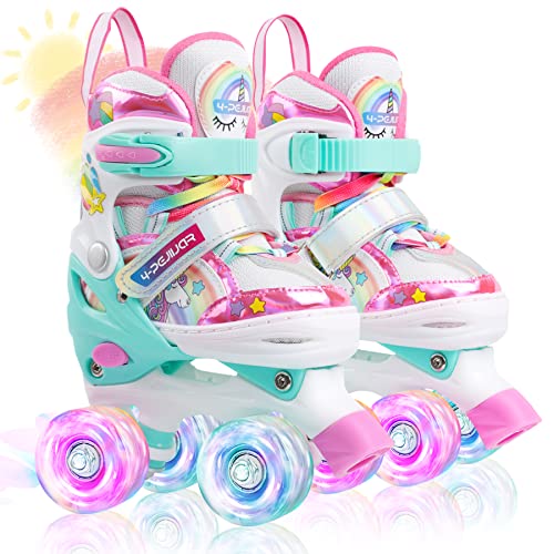 Patins unicórnio para crianças patins Roller Quad ajustáveis com rodas luminosas para meninas e meninos iniciantes