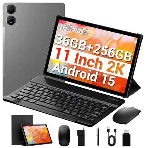 MAXLEGEN Tablet de 11 polegadas Android 15, 36 GB RAM+256 GB ROM/1TB TF, 2K FHD (2000x1200), 4G LTE SIM+5G WiF, Octa-Core, 9580 mAh, GPS, câmara 13 MP, teclado/rato ón/capa / Auricular/Lapiz incluído