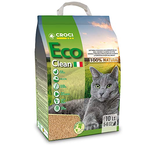 Croci Eco Clean Litter 10 L - areia glomerante para gatos, biodegradável, descarga na sanita, 100% vegetal, areia antiodor de longa duração