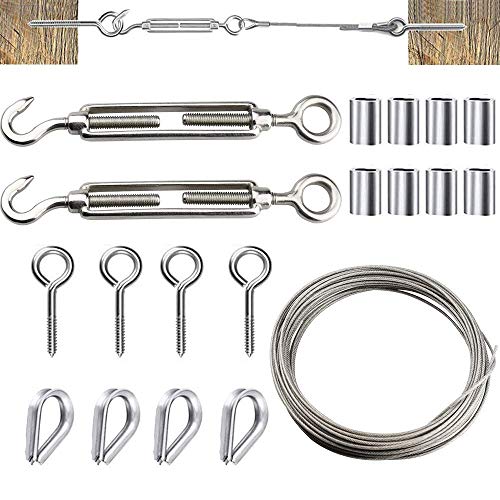 DECARETA Kit 19 peças corda de aço inoxidável 15 m / 50 pés kit suspensão de corda, cabo de corda de fio com fivela e ganchos e pedal de corda de arame dedais de cabo