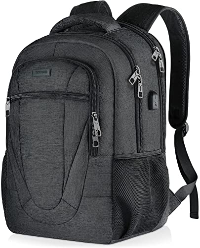 BIKROD Mochila de homem, grande mochila escolar meninos impermeável, mochilas portátil 17,3 polegadas computador Backpack com porta USB, mochila de viagem preta