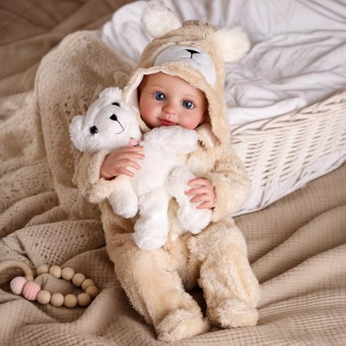 BABESIDE Bonecas bebés rendas crianças 43 cm boneca bebé realista com aparência realista, corpo de tecido suave, olhos abertos, doce sorriso