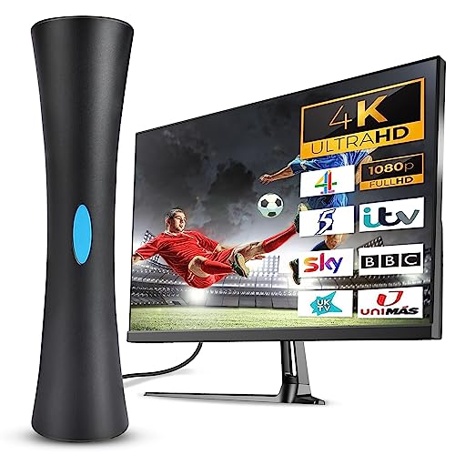AXFEE Antena TV, antena de televisão portátil interior / exterior, 4K UHD 1080P antena digital HD, recetor de TV de alto ganho, cabo 5 m, receção de 360 ° antena e 200 milhas de comprimento alcance