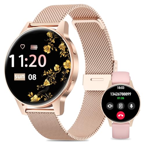 SLOKSFil Relógio inteligente mulher, 1,27" TFT com chamadas Bluetooth Smartwatch mulher, ciclo feminino, 24H monitor de sono, 100 desportos, IP68 Waterproof, para Android/iOS (Rose Gold)