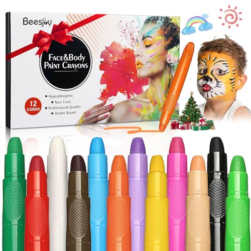 Tintas faciais para crianças, 12 cores pinturas para o rosto, pinturas faciais sem oxica, hipoalergénicas, lavável, pintura corporal grávidas, pinturas carnaval, cosplay, Halloween, Natal