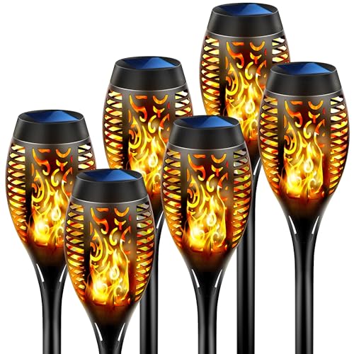 BatdTech Luzes de chama solar exterior jardim, 6 peças 12 LED candeeiro solar chama impermeável IP65, tochas solares iluminação ao ar livre para jardim, pátio, estradas, relva