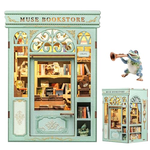 Fsolis Book Nook Kit, kit de casa de bonecas com luz LED, decoração de casa e prateleiras, adolescentes (Muse Bookstore)