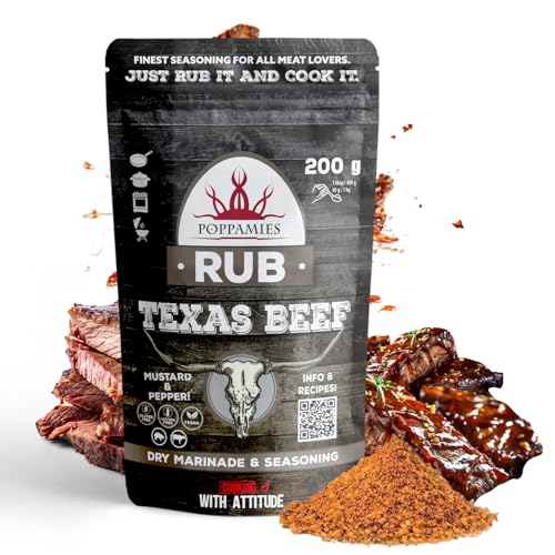 Temperador Poppamies Texas Beef - Marada seca e condimentos para carne, porco - ideal para grelha, churrasco, forno, embalagem grande (200 g)