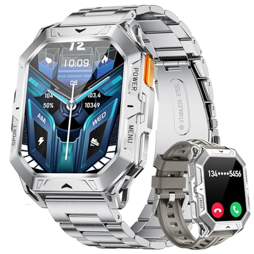 LIGE Relógio inteligente homem, 2,13" AMOLED militar Smartwatch com chamadas Bluetooth, 1000 mAh bateria grande, 100 modos desportivos pulseira atividade, 24/7 pulsómetro/SpO2/sonho, IP68 para Android