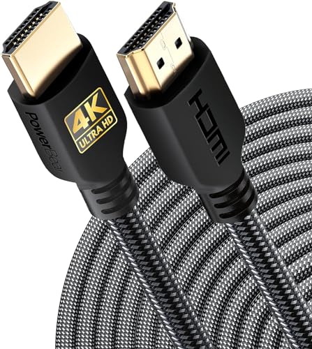PowerBear Cabo HDMI 4K 15 m | Alta velocidade, conectores de nylon trançado e ouro, 4K @ 60Hz, Ultra HD, 2K, 1080P, ARC e CL3 classificado | para computador portátil, monitor, PS5, Xbox One e mais