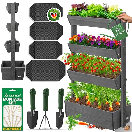 KESSER® Horta levantada com prateleiras vaso de flores escada de flores escada de plantas horta de verduras horta de ervas vaso de plantas com tecido de jardim, antracite, 4 níveis