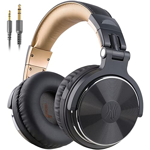 OneOdio Auriculares de DJ, auriculares de estúdio, Over In-Ear Headset com microfone, adaptador sem fecho, auriculares de 6,3 mm e 3,5 mm, armação giratória a 90° e 50 mm por unidade, protetores de orelhas em pele