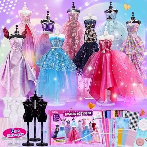 1000 peças - kit de design moderno para meninas com 6 manequins, kit de trabalhos manuais, brinquedos de aprendizagem, kit de costura para crianças, de aniversário presente meninas adolescentes 6 7 8