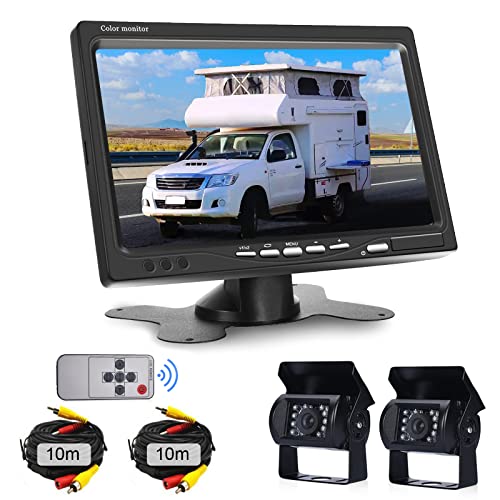 YYKJ Câmara traseira para carro, câmara de visão traseira impermeável IP68 com visão noturna monitor de visão traseira de 4,3 polegadas e cabo de 33 pés para RV/autocarro/camião/reboque