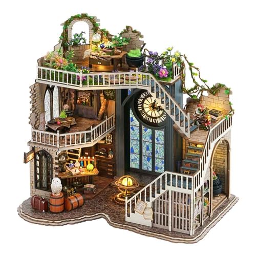 CUTEBEE Casa de bonecas em miniatura com guarda-poeira, kit de casa de bonecas de madeira à prova de poeira e movimento musical, ideia criativa de quarto em escala 1:24 (Magic House)