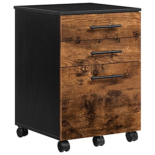 HOOBRO Móvel de arquivo, armário móvel para escritório com 3 gavetas e arquivo de suspensão, 40 x 40 x 57,5 cm, design industrial, castanho rústico EBF02WJ01G1