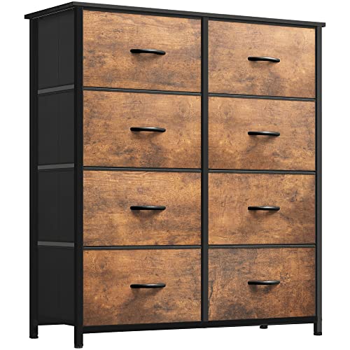 YITAHOME Cómoda de tecido, confortável de tecido, unidade de armazenamento de tecido, com 8 gavetas removíveis, com parte superior de madeira, confortável para sala de estar, quarto, castanho ferrugem