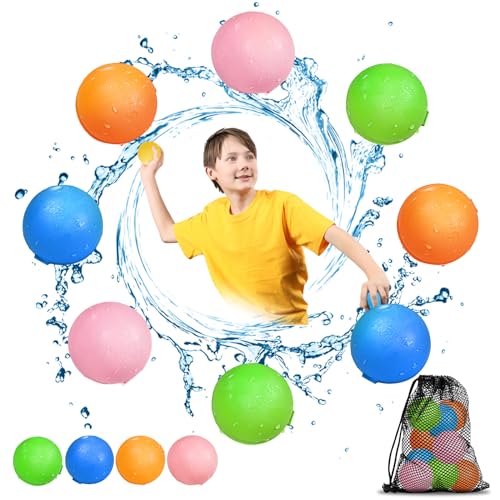 Balões de água reutilizáveis, 8 peças bolas de água recarregáveis selantes de enchimento rápido para crianças e adultos, brinquedos de verão adequados para exteriores, piscina, praia e festas