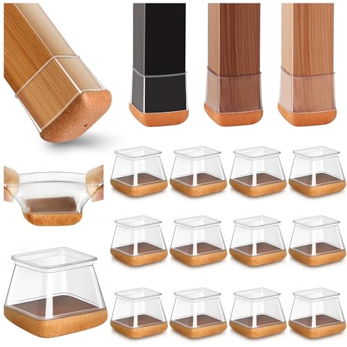 20 peças protetores de chão de silicone transparente para pernas de cadeira, quadrados, tampas de silicone para pernas de cadeira com feltro XL Fit 38-44 mm