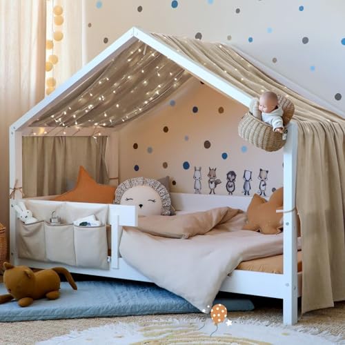 Vicloon Conjunto de decoração para cama de casa, 135 * 360 cm de dossel para cama de crianças, 100% musselina orgânica, cama de dossel, compatível para cama Montessori para meninos e meninas (cinzento